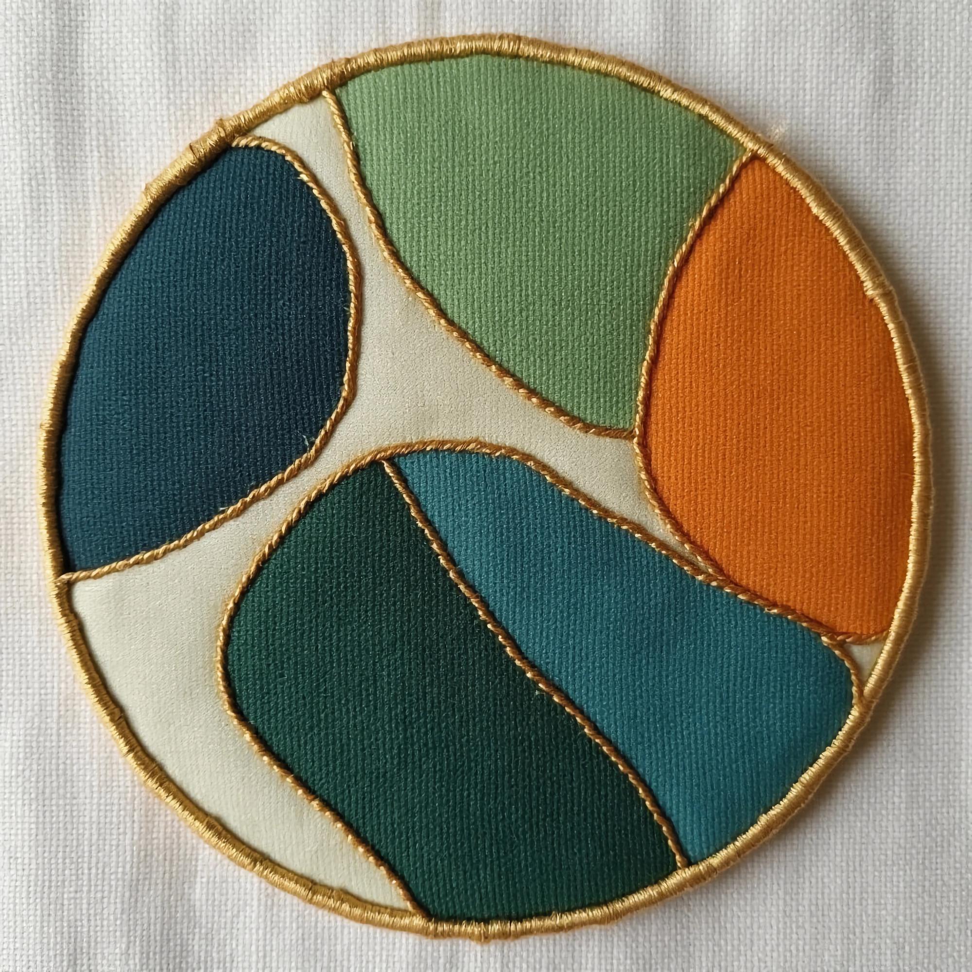 close-up of modern embroidered patch with geometric lines